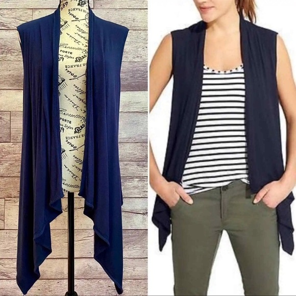 Athleta 'Waterfall' Navy Blue Open Front Sleeveless Cardigan sz XS - Picture 1 of 5